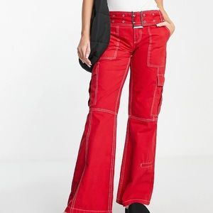 ASOS DESIGN Combat Flare Pants w/ Belt; Size 4